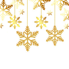 snowflakes golden of christmas hanging isolated icon vector illustration design