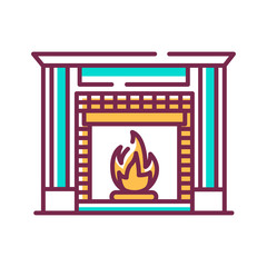 Fireplace color line icon. Structure made of brick, stone or metal designed to contain a fire. Used for the relaxing ambiance Pictogram for web page. UI UX GUI design element. Editable stroke.