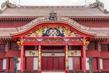 Now destroyed in a fire. Okinawa, Shuri Castle. Seiden, front facade. UNESCO World Heritage Site. Naha, Japan