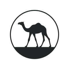Camel graphic icon. Camel in the circle sign isolated on white background. Camel symbol of desert. Vector illustration