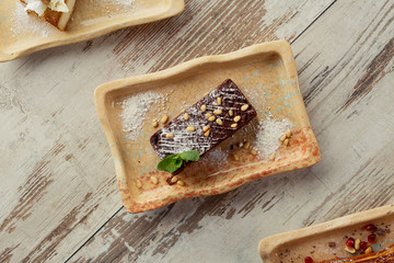 Dessert on the table food photo. Sweet dish for restaurant and cafe menu.