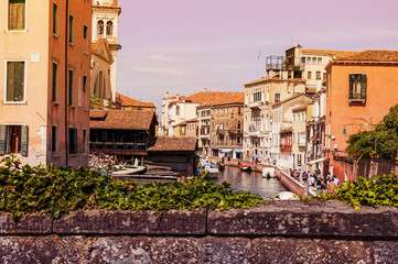 View of one of beautiful canal  street in  Venice, Italy.