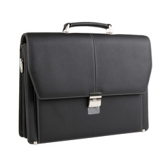 Business bag or case in black leather. Isolated on white
