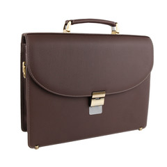 Business bag or case in brown leather. Isolated on white