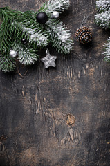Christmas dark background with branch of tree