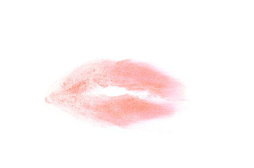 smudged print parted lips in lipstick isolated on white background
