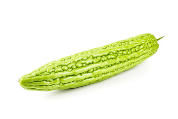 Momordica charantia balsam apple, balsam pear, bitter cucumber, bitter gourd, bitter melon tropical herb isolated on white background.Health and medical concept