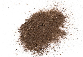 Dirt, soil isolated on white background, top view