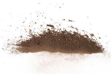Dirt, soil isolated on white background, top view