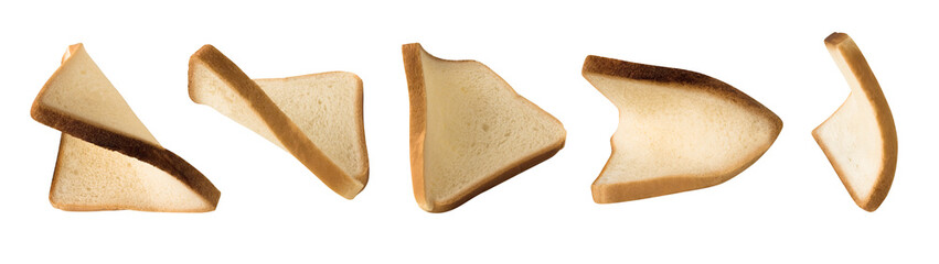 Collection of bread slices isolated on white background