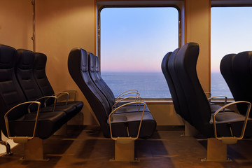 Passenger compartment on the sea ferry boat.