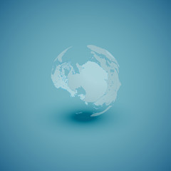 Light world globe map on blue background, vector illustration