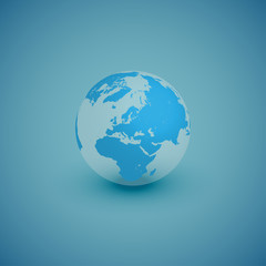 Light world globe map on blue background, vector illustration