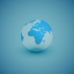 Light world globe map on blue background, vector illustration