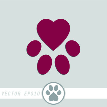 pet paw footprint with heart vector symbol