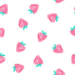 Seamless strawberry pattern on white background. Children's drawing style