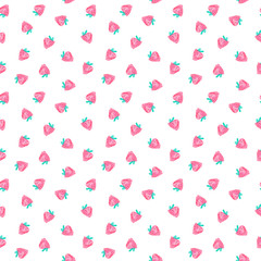Seamless strawberry pattern on white background. Children's drawing.