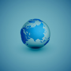 Light world globe map on blue background, vector illustration