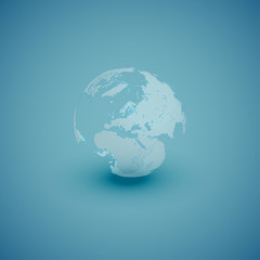 Light world globe map on blue background, vector illustration