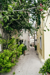 September 2018, cozy narrow streets of Gaios with a lot of vegetation
