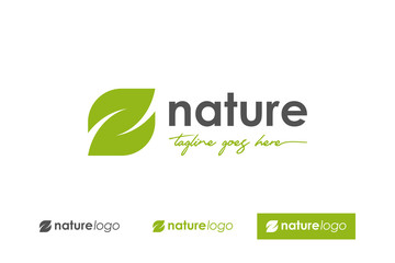 Green Nature Logo. Abstract Leaf symbol letter E and Z Vector Logo Design Template Element