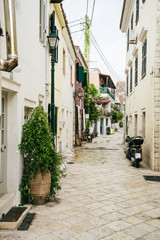 September 2018, cozy narrow streets of Gaios with a lot of vegetation