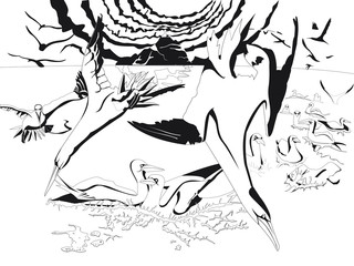 Nigel seul sur son &icirc;le en noir et blanc