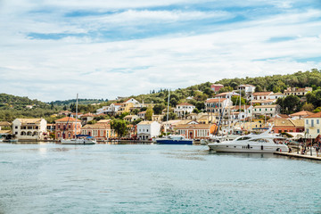 Fototapeta na wymiar Greece 2018, the view of Gaios coastline, capital of Paxos island.
