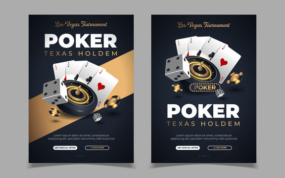 Casino banner with casino chips and cards. Poker club texas holdem. Vector illustration