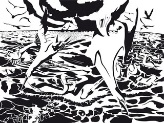 Nigel le fou de bassan en vecteur noir et blanc