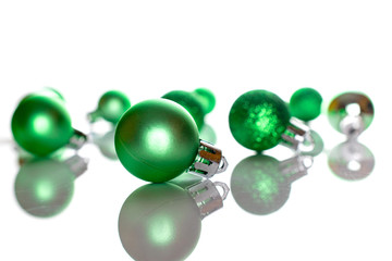 Christmas decoration balls isolated on pink background. Xmas pattern. Flat lay. Pattern winter bubble concept