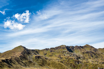 Mountain range landscape against blue sky, Zillertal, Austria