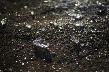 Transparent shards for glow and Shine in the sun. The first frost, cracked ice