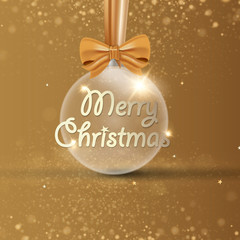 Fototapeta na wymiar Gold Christmas ball with ribbon isolated on white background. Vector illustration.