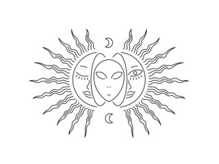 Black Alien Sun vector illustration on white background for any use