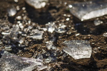 Transparent shards for glow and Shine in the sun. The first frost, cracked ice