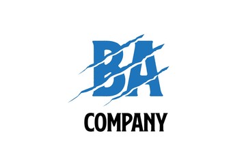 Blue BA letter template logo design with scratch effect