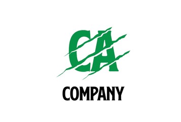 Green CA letter template logo design with scratch effect