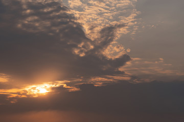 The magic bright-orange sunrise in summer