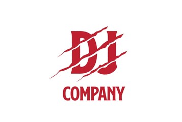 Red DJ letter template logo design with scratch effect