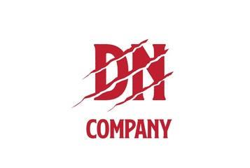 Red DN letter template logo design with scratch effect