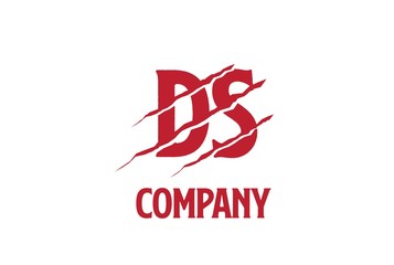 Red DS letter template logo design with scratch effect