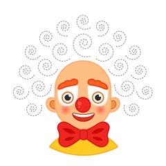 Handwriting practice sheet. Basic writing. Educational game for children. Draw clown hair.