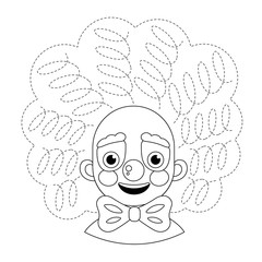 Handwriting practice sheet. Basic writing. Educational game for children. Draw clown hair.