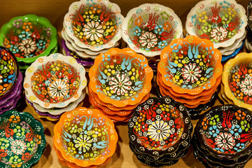 Brightly clay bowls with floral pattern