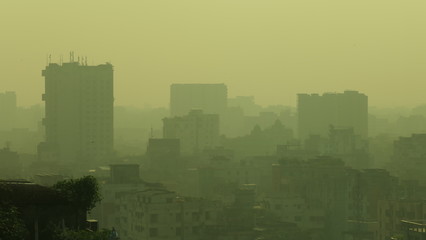A very strong toxic and unhealthy dust in the morning in Dhaka Bangladesh, a city with a population of 20 million peoples.