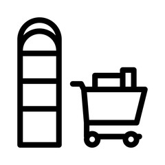 Food Cart near Counters Icon Vector. Outline Food Cart near Counters Sign. Isolated Contour Symbol Illustration