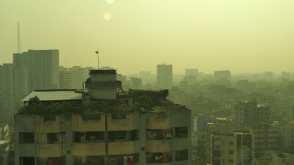 A very strong toxic and unhealthy dust in the morning in Dhaka Bangladesh, a city with a population of 20 million peoples.