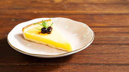Fresh tasty lemon tart with blueberry