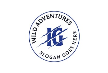 Circle seal blue IG letter template logo design with scratch effect